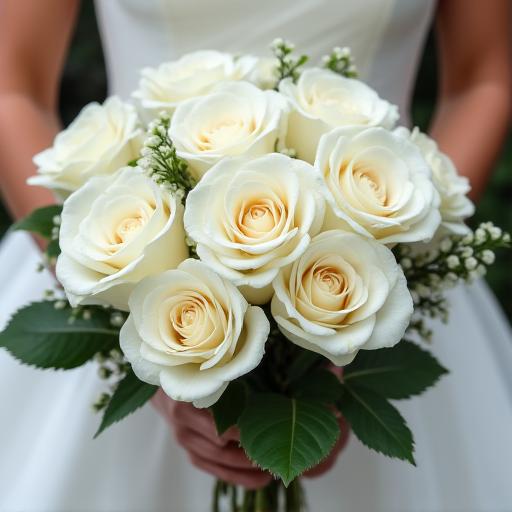Elegant white rose wedding bouquet